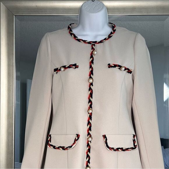 Korean A-Line Mini Length Dress Color Beige Threads Color Red Blue, Size S. - Picture 2 of 10